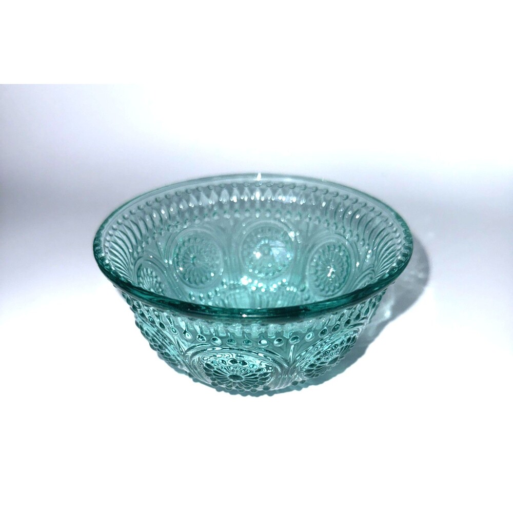 The Pioneer Woman Adeline Teal Emboss Glass Dessert Bowl Turquoise